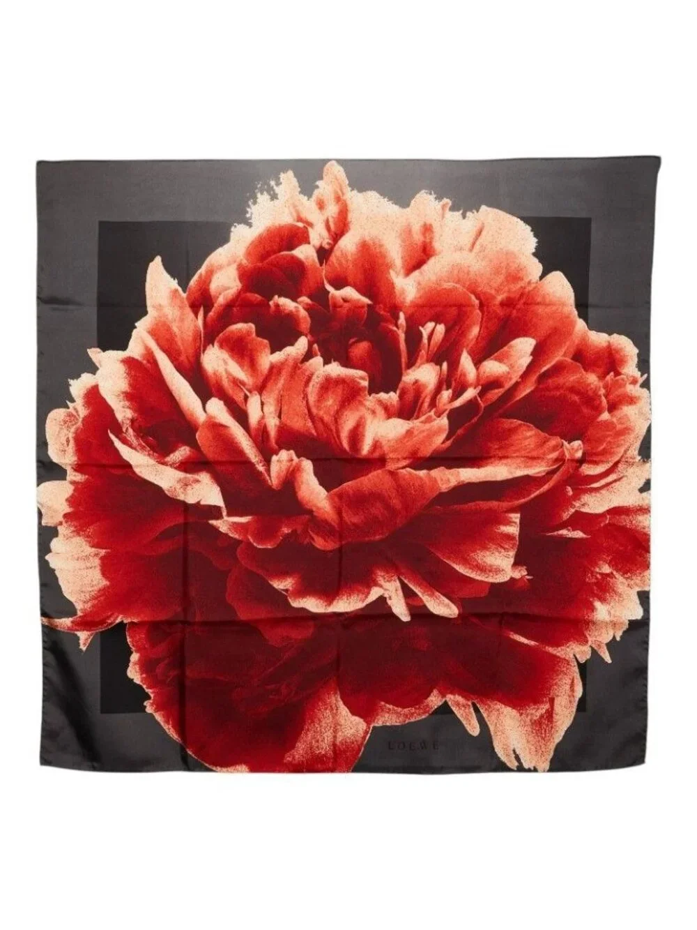 Loewe Peony Print Scarf Gray Red Silk